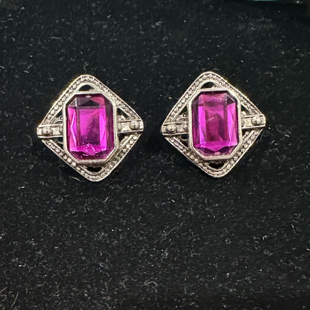 Silver and Purple Clip-On Earrings